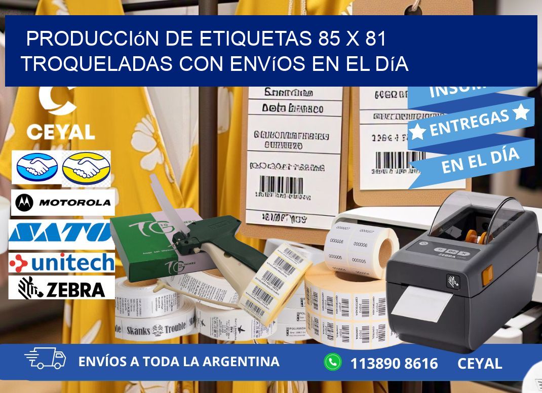 Producción de etiquetas 85 x 81 troqueladas con envíos en el día