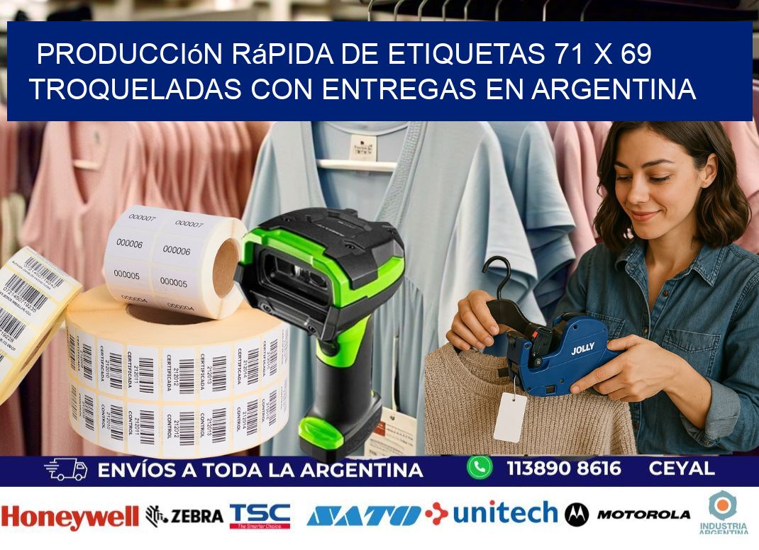 Producción rápida de etiquetas 71 x 69 troqueladas con entregas en Argentina