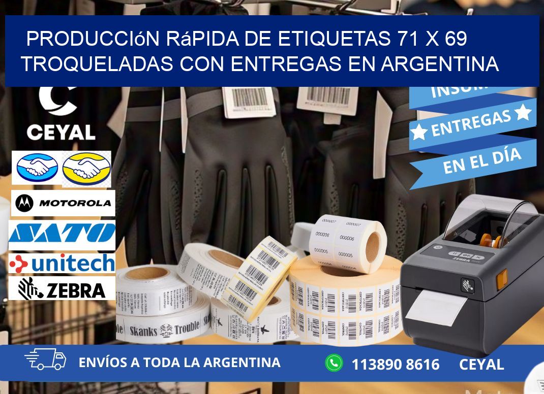 Producción rápida de etiquetas 71 x 69 troqueladas con entregas en Argentina