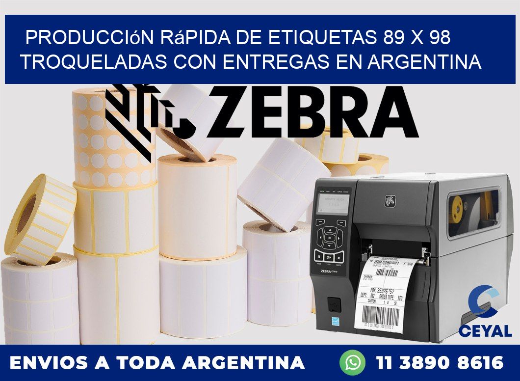 Producción rápida de etiquetas 89 x 98 troqueladas con entregas en Argentina