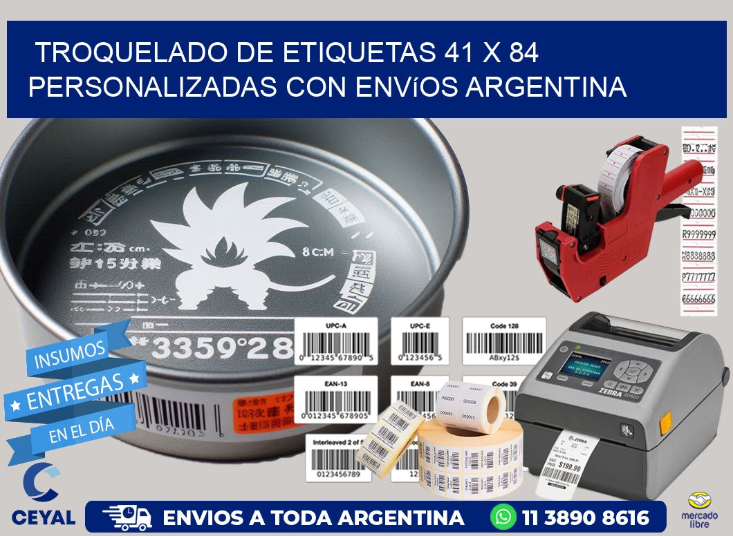 Troquelado de etiquetas 41 x 84 personalizadas con envíos Argentina