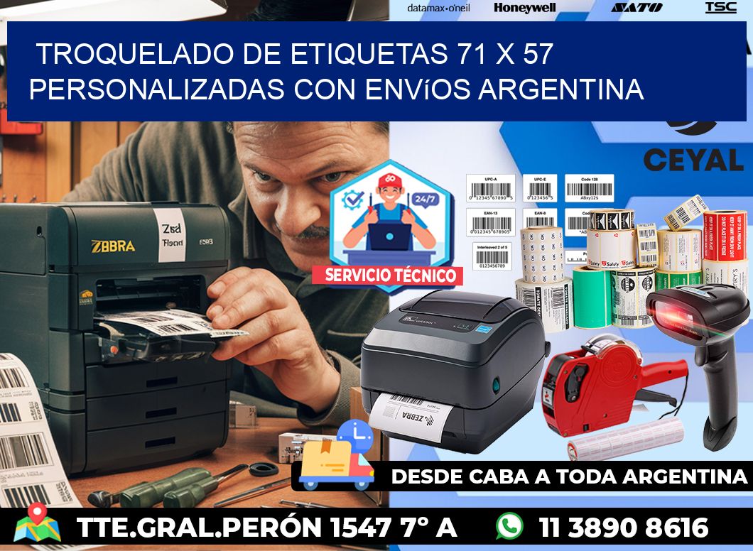 Troquelado de etiquetas 71 x 57 personalizadas con envíos Argentina