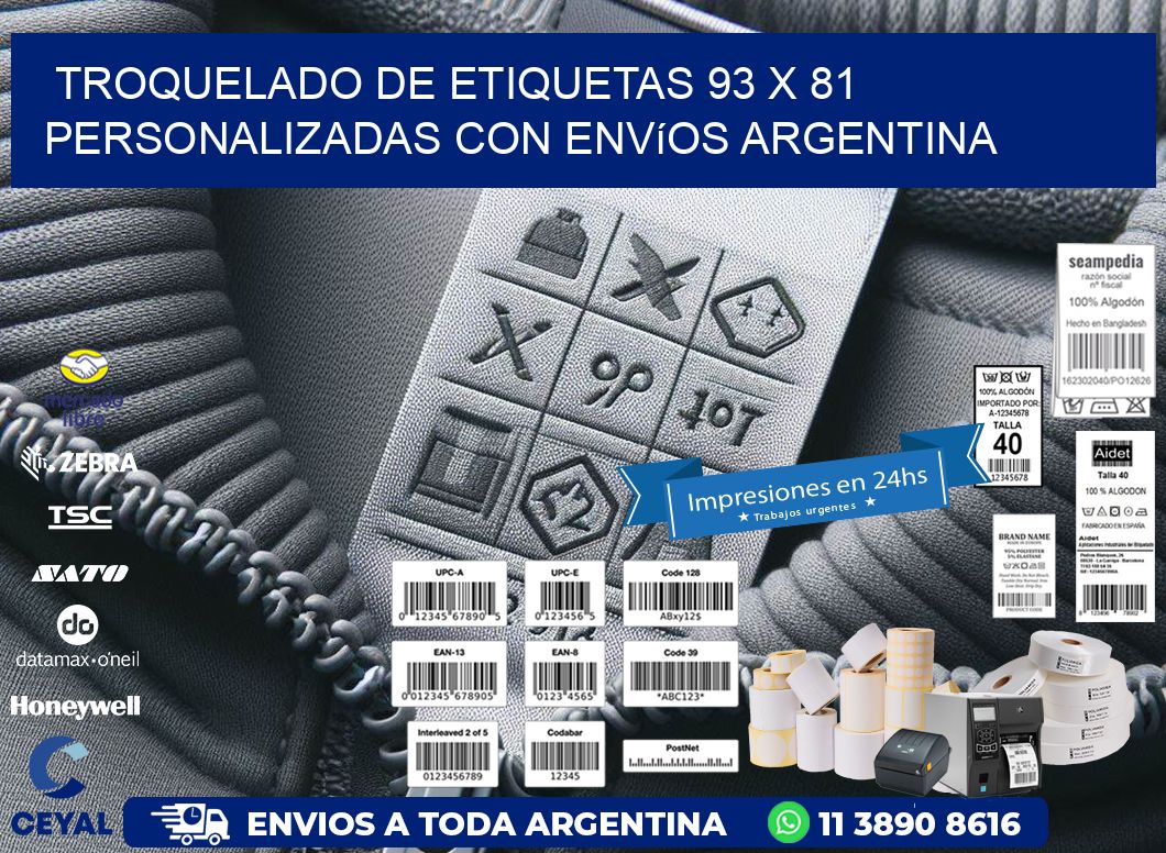 Troquelado de etiquetas 93 x 81 personalizadas con envíos Argentina