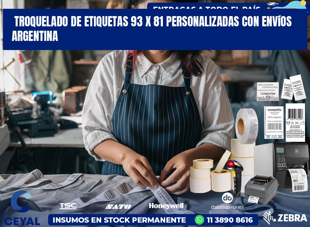 Troquelado de etiquetas 93 x 81 personalizadas con envíos Argentina