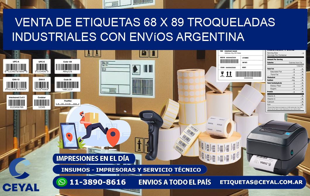 Venta de etiquetas 68 x 89 troqueladas industriales con envíos Argentina