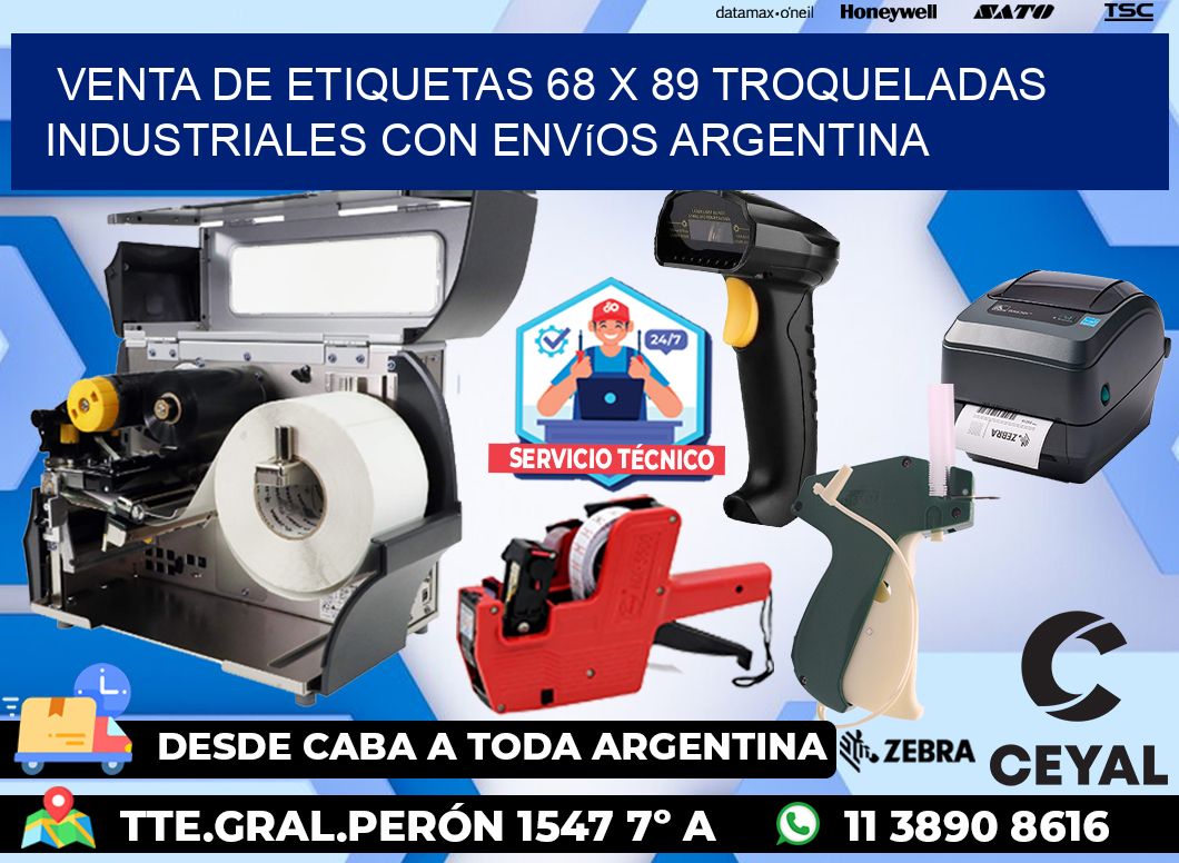 Venta de etiquetas 68 x 89 troqueladas industriales con envíos Argentina