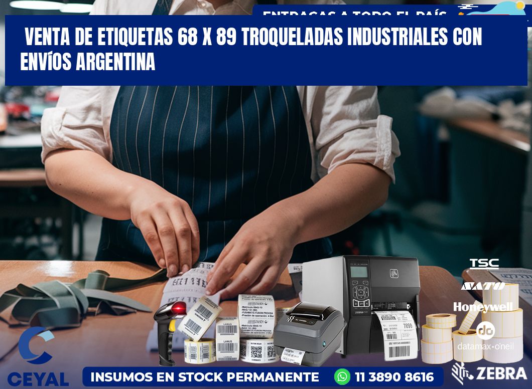 Venta de etiquetas 68 x 89 troqueladas industriales con envíos Argentina