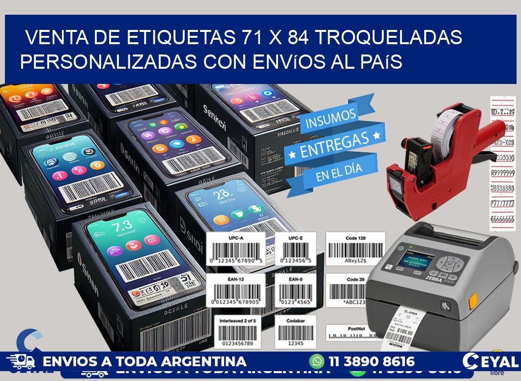Venta de etiquetas 71 x 84 troqueladas personalizadas con envíos al país