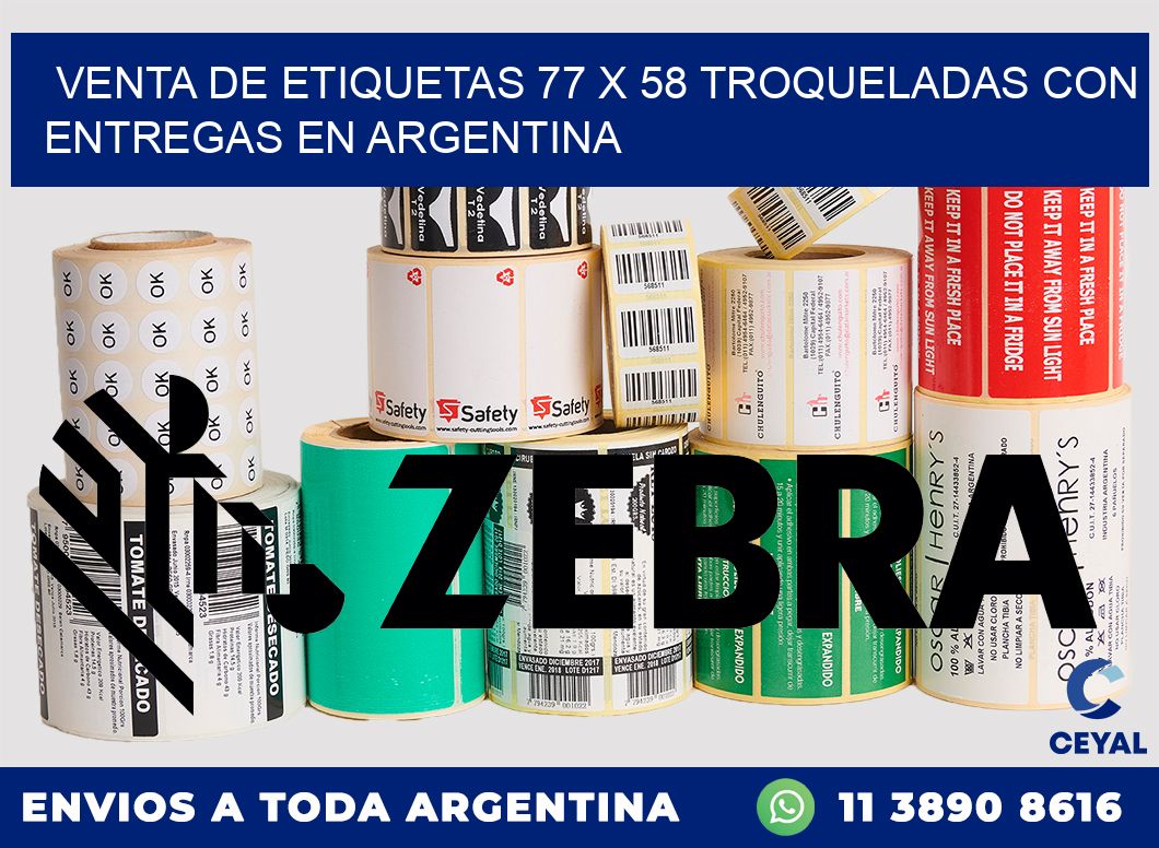 Venta de etiquetas 77 x 58 troqueladas con entregas en Argentina