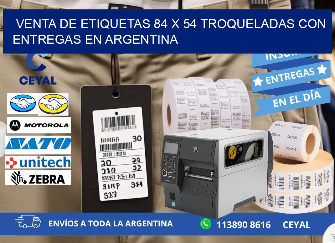 Venta de etiquetas 84 x 54 troqueladas con entregas en Argentina