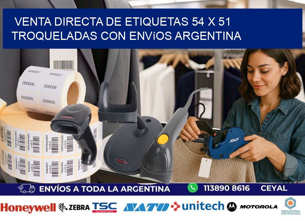 Venta directa de etiquetas 54 x 51 troqueladas con envíos Argentina