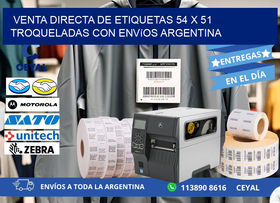 Venta directa de etiquetas 54 x 51 troqueladas con envíos Argentina