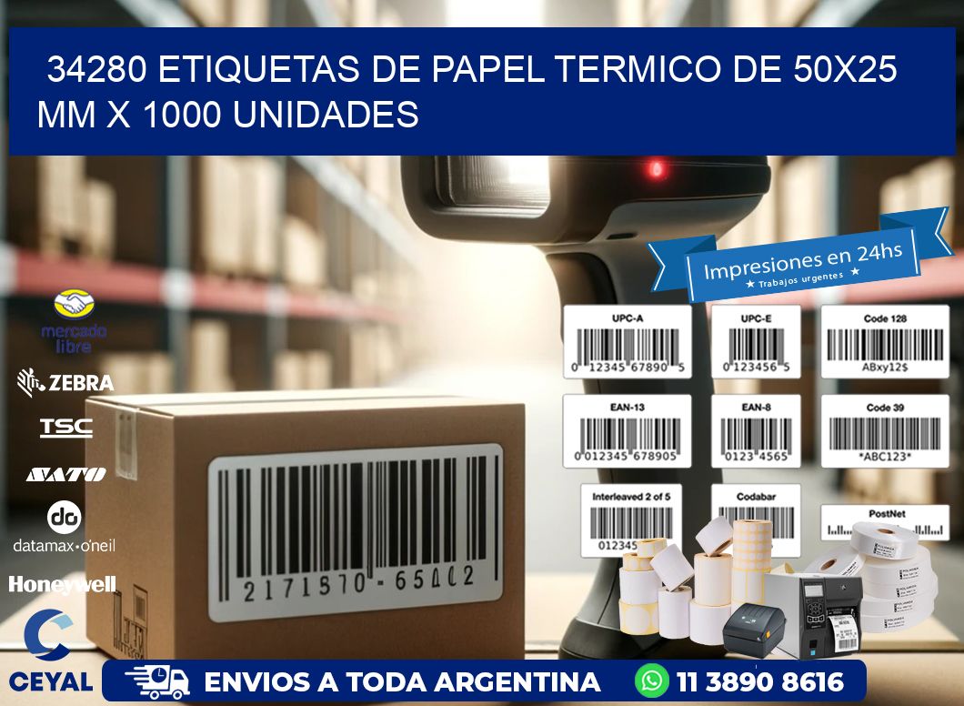 34280 Etiquetas De Papel Termico De 50x25 Mm X 1000 Unidades