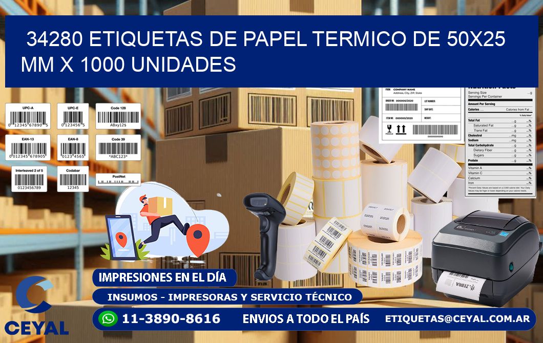 34280 Etiquetas De Papel Termico De 50x25 Mm X 1000 Unidades