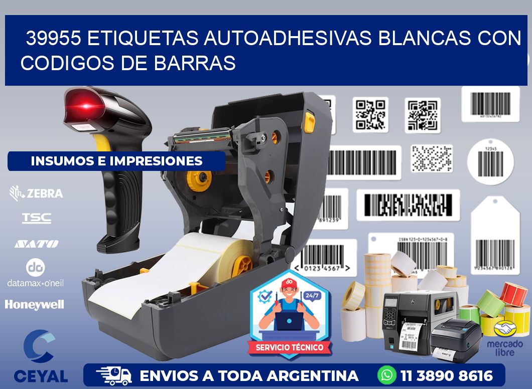39955 etiquetas autoadhesivas blancas con codigos de barras