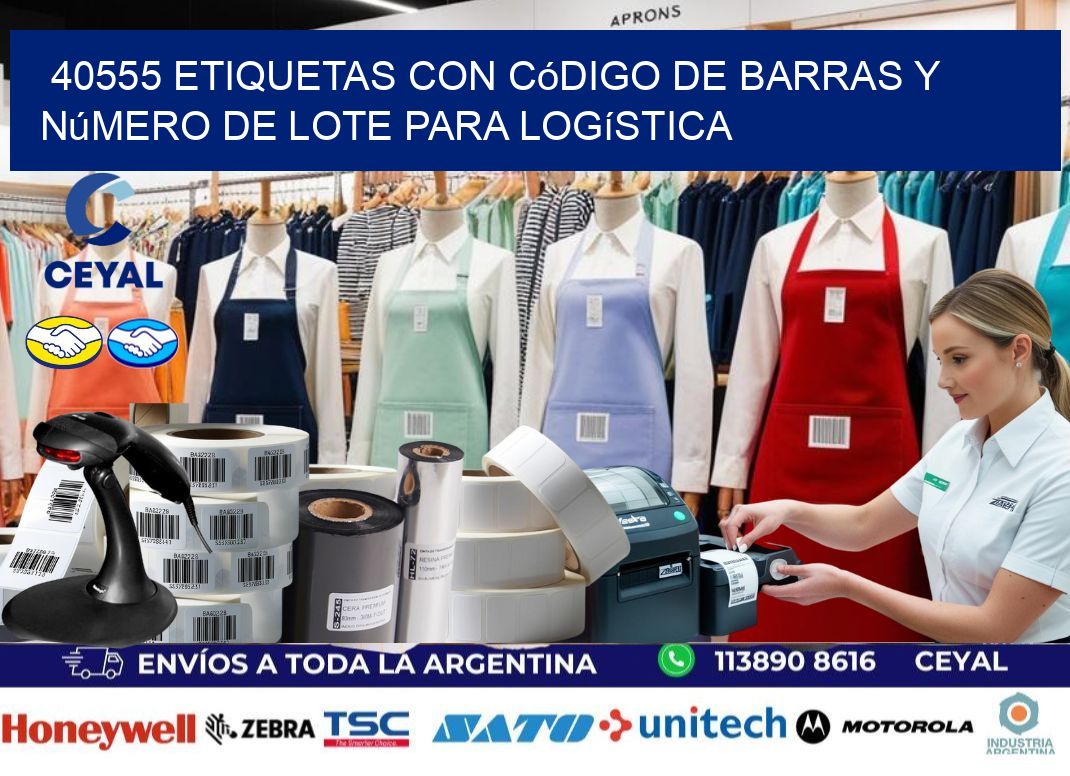 40555 etiquetas con código de barras y número de lote para logística
