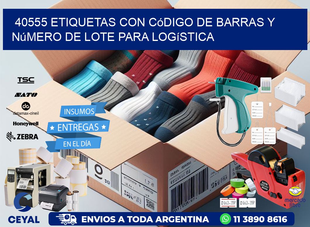 40555 etiquetas con código de barras y número de lote para logística