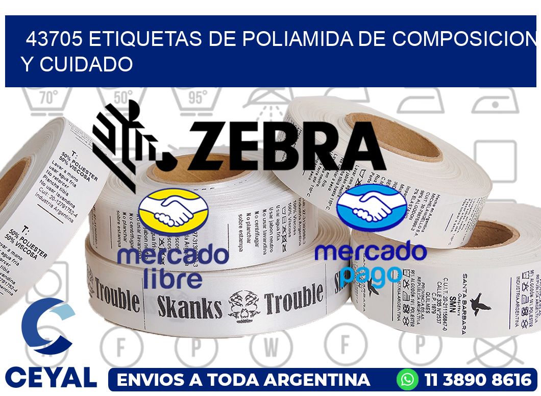 43705 etiquetas de poliamida de composicion y cuidado