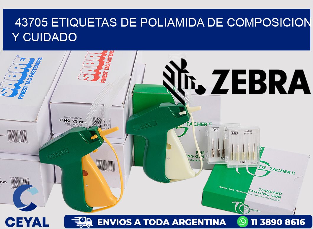 43705 etiquetas de poliamida de composicion y cuidado