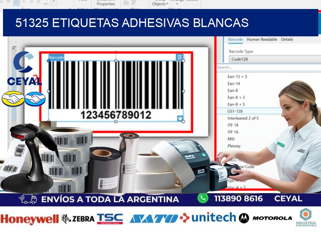 51325 etiquetas adhesivas blancas