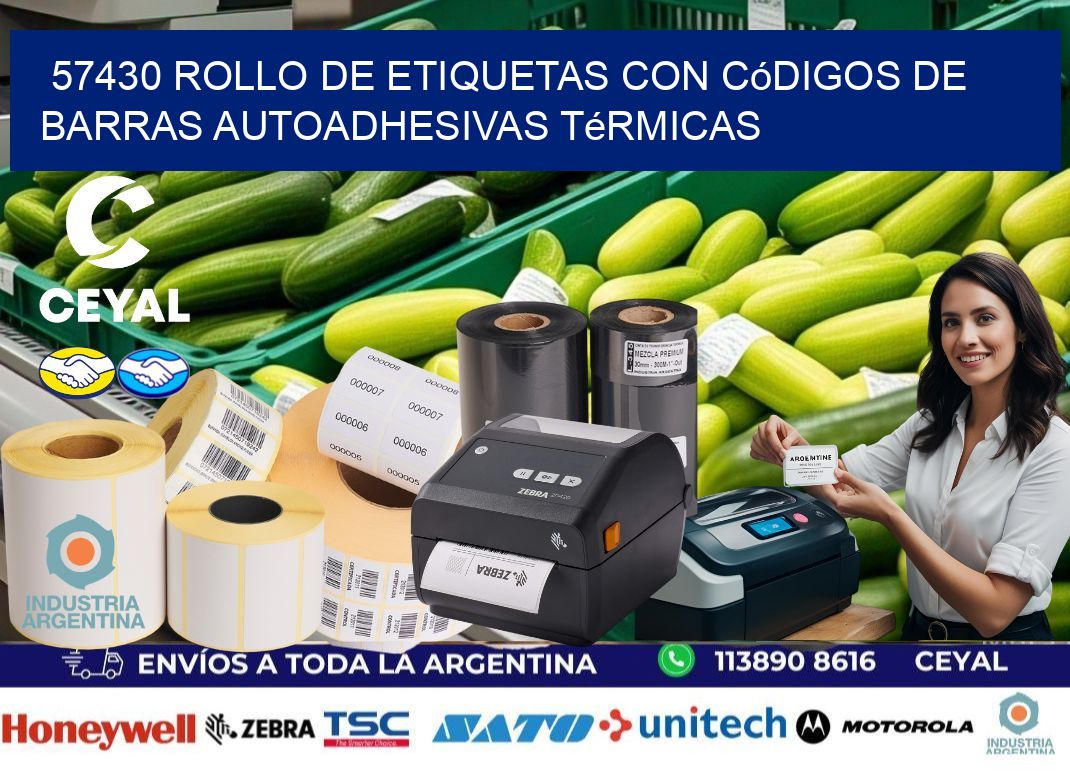 57430 Rollo de etiquetas con códigos de barras autoadhesivas térmicas