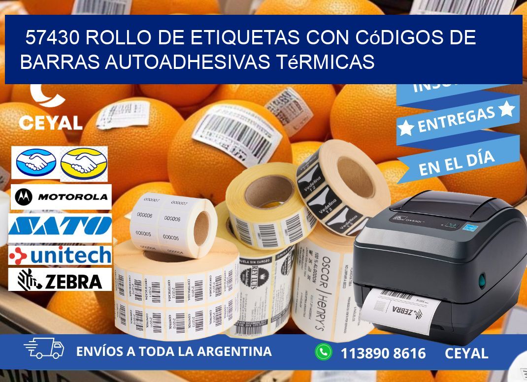 57430 Rollo de etiquetas con códigos de barras autoadhesivas térmicas