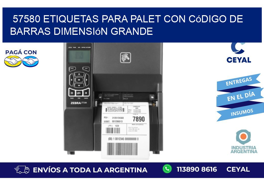 57580 etiquetas para palet con código de barras dimensión grande