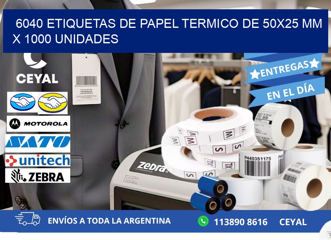 6040 Etiquetas De Papel Termico De 50x25 Mm X 1000 Unidades