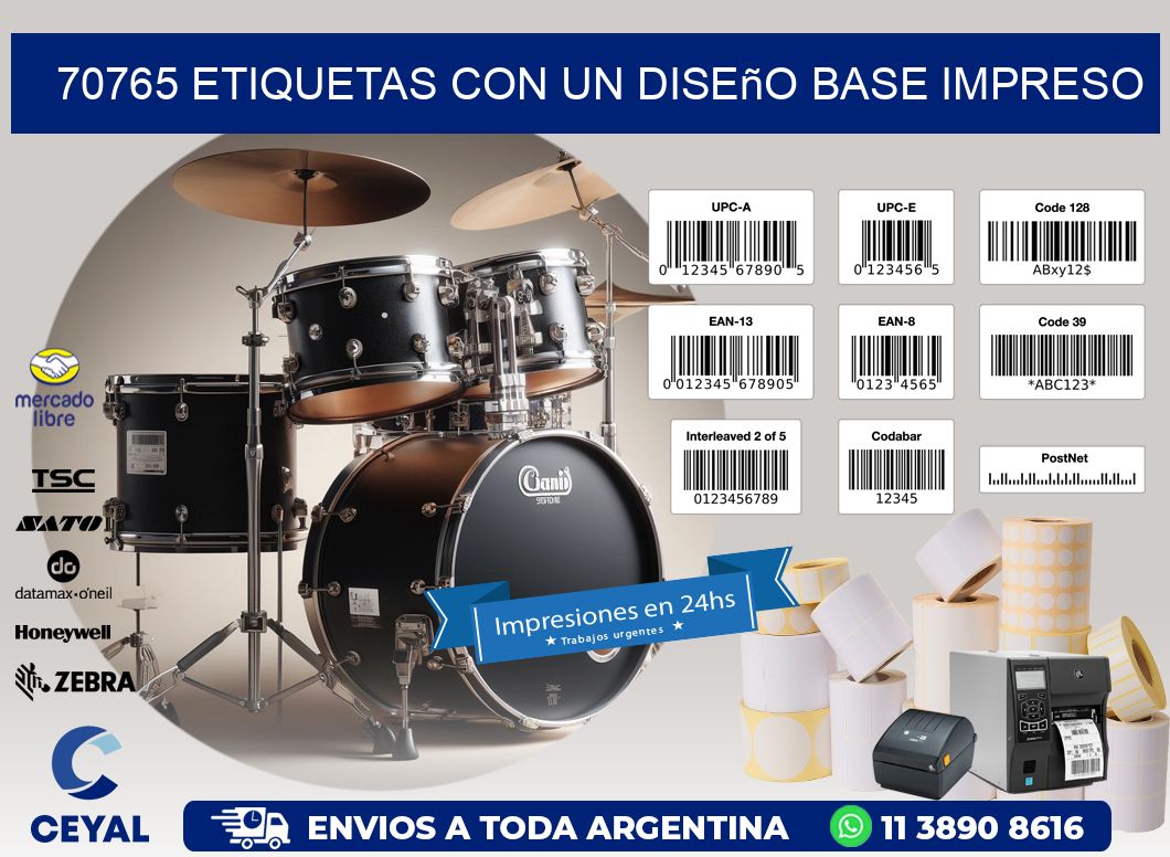 70765 etiquetas con un diseño base impreso