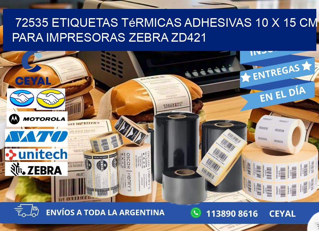 72535 Etiquetas Térmicas Adhesivas 10 x 15 cm para Impresoras Zebra ZD421