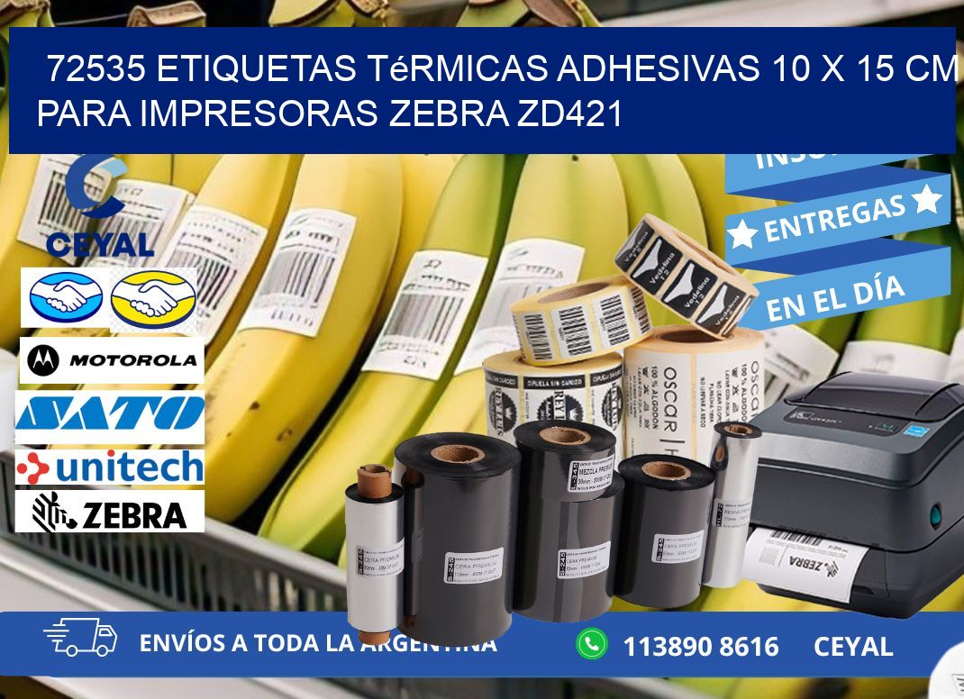 72535 Etiquetas Térmicas Adhesivas 10 x 15 cm para Impresoras Zebra ZD421