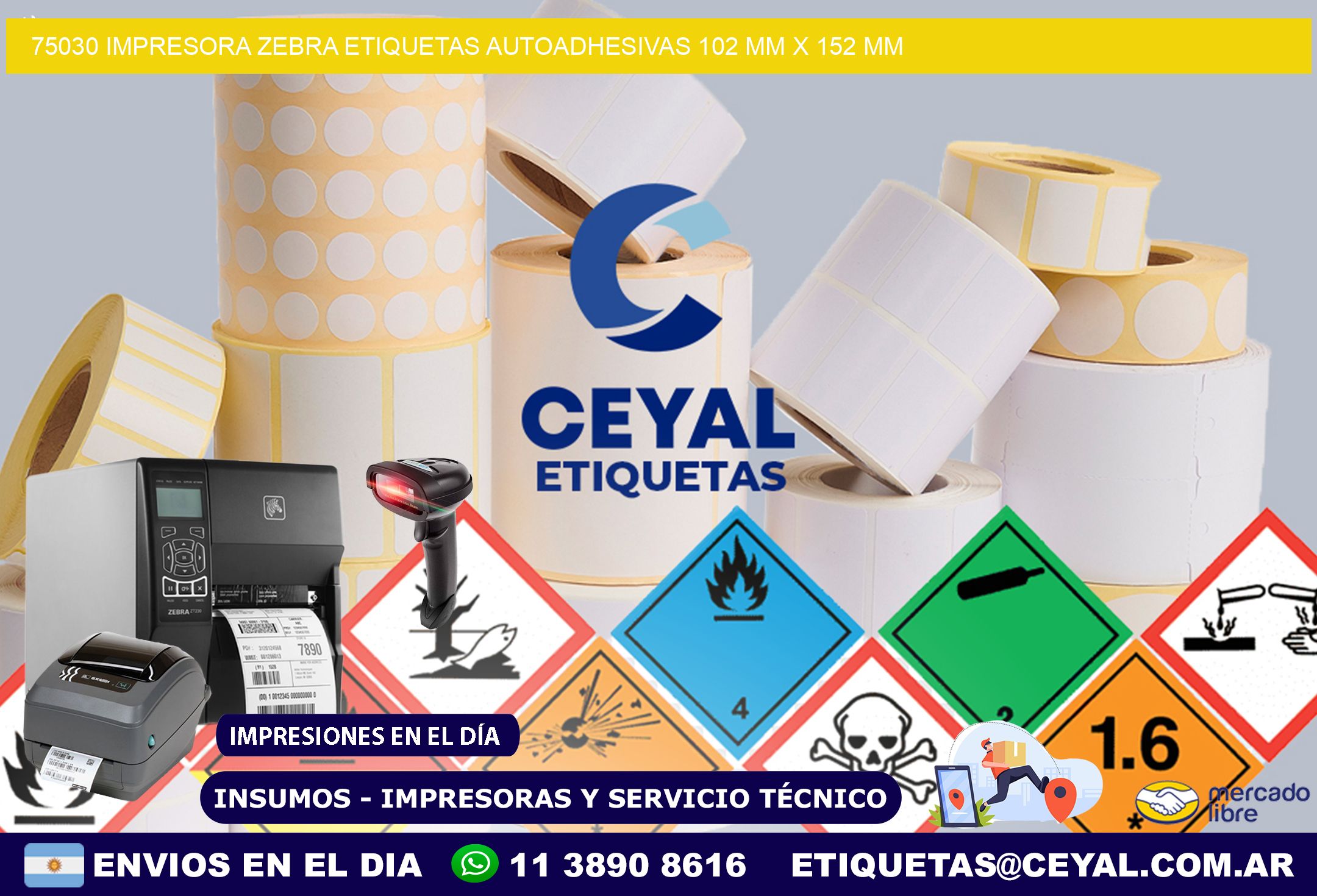 75030 impresora zebra etiquetas autoadhesivas 102 mm x 152 mm