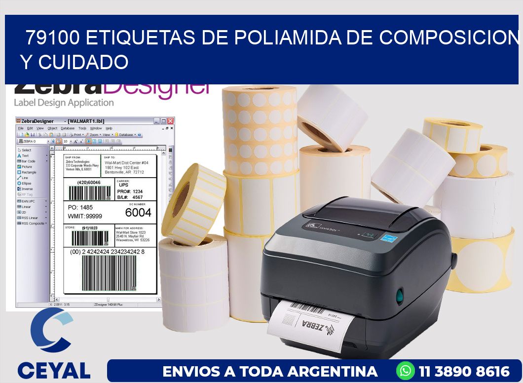 79100 etiquetas de poliamida de composicion y cuidado