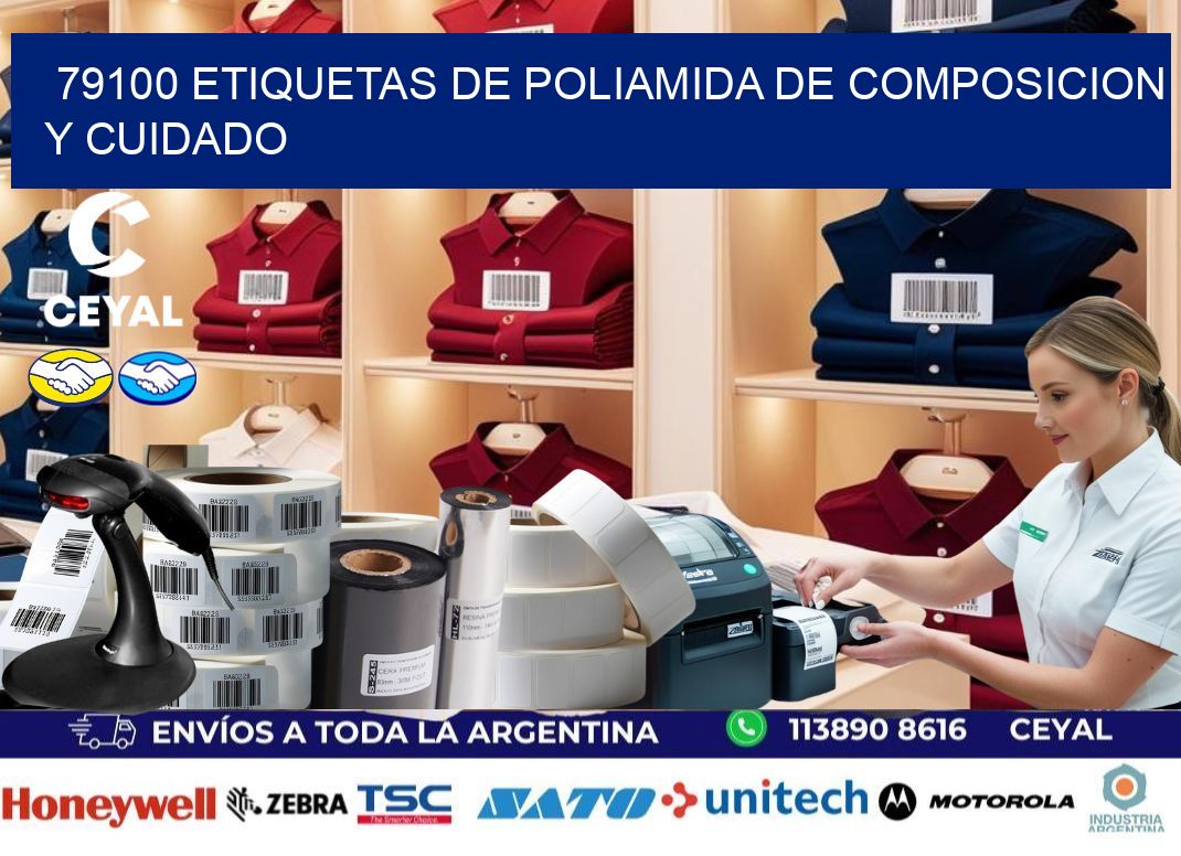79100 etiquetas de poliamida de composicion y cuidado