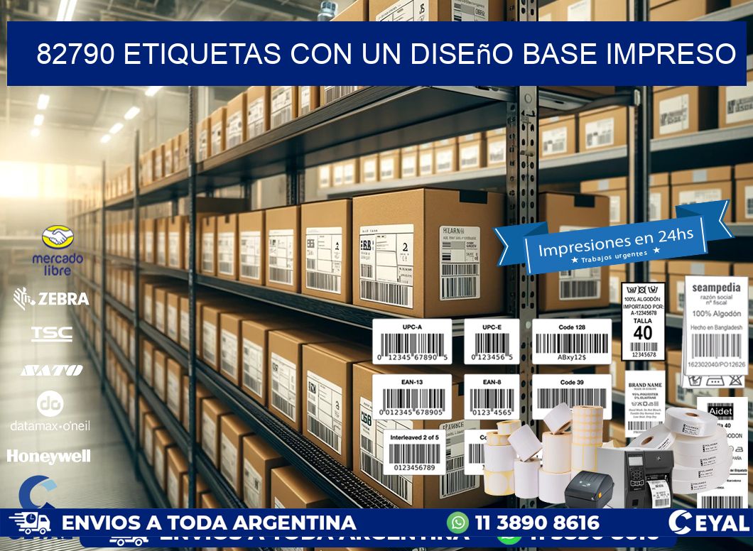82790 etiquetas con un diseño base impreso