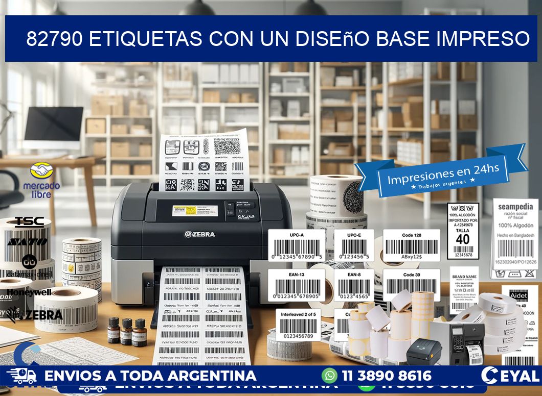 82790 etiquetas con un diseño base impreso