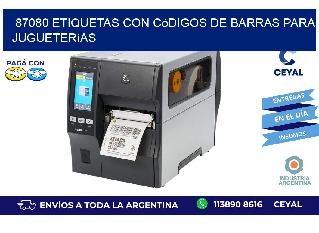 87080 etiquetas con códigos de barras para jugueterías
