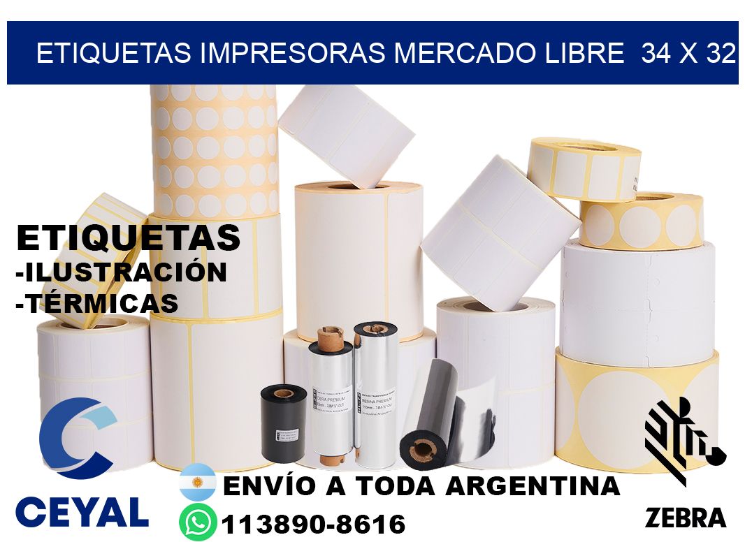 etiquetas impresoras mercado libre 34 x 32