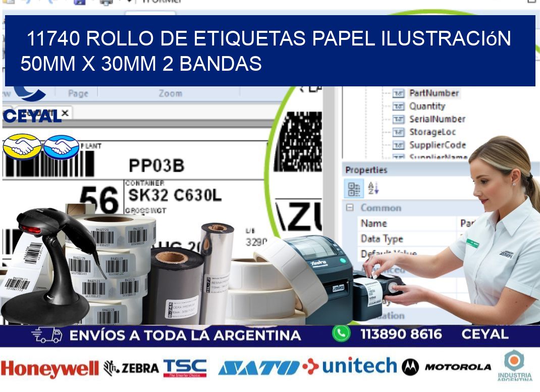 11740 Rollo de Etiquetas Papel Ilustración 50mm x 30mm 2 Bandas