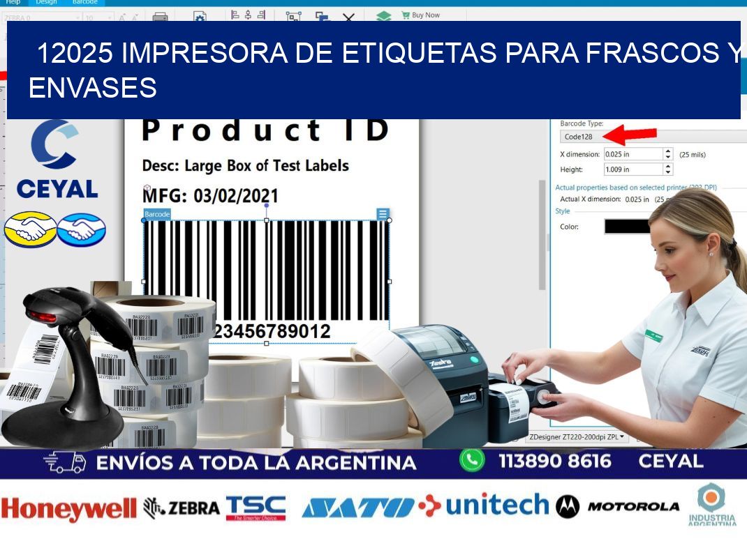 12025 impresora de etiquetas para frascos y envases