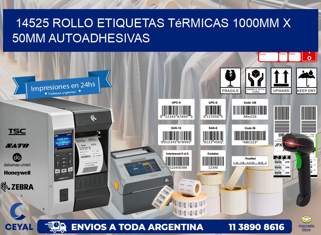 14525 Rollo Etiquetas Térmicas 1000mm X 50mm Autoadhesivas