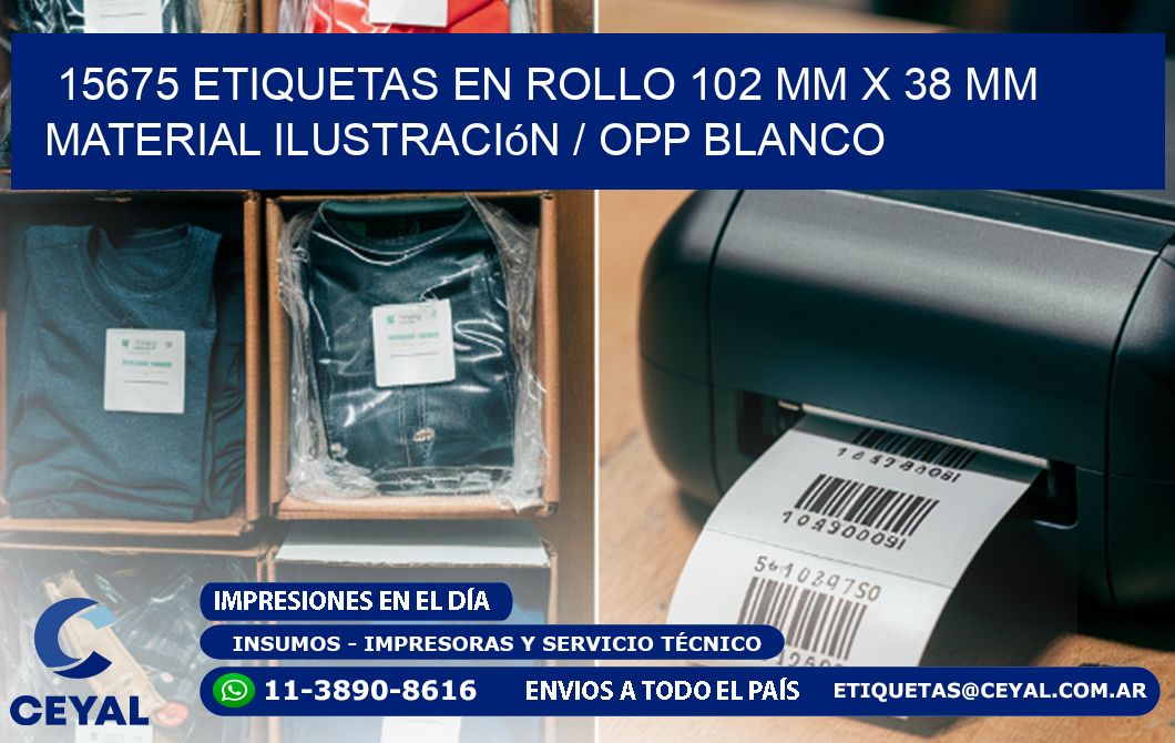 15675 Etiquetas en rollo 102 mm x 38 mm material Ilustración / OPP Blanco