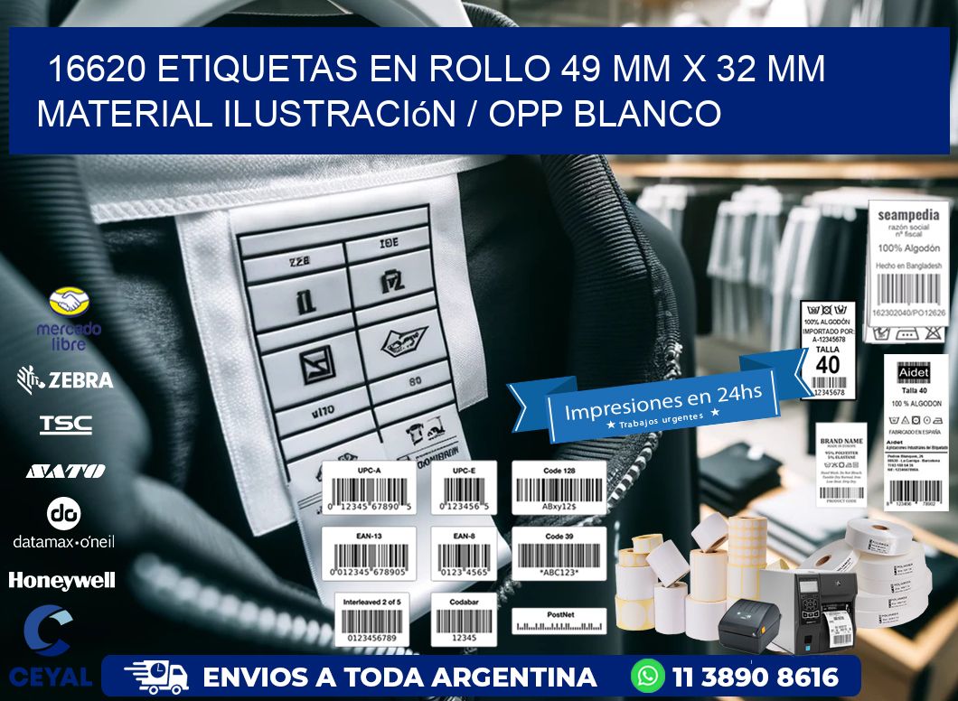 16620 Etiquetas en rollo 49 mm x 32 mm material Ilustración / OPP Blanco