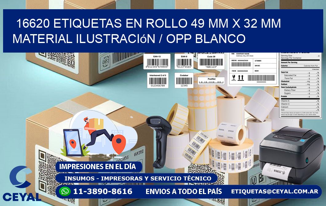 16620 Etiquetas en rollo 49 mm x 32 mm material Ilustración / OPP Blanco