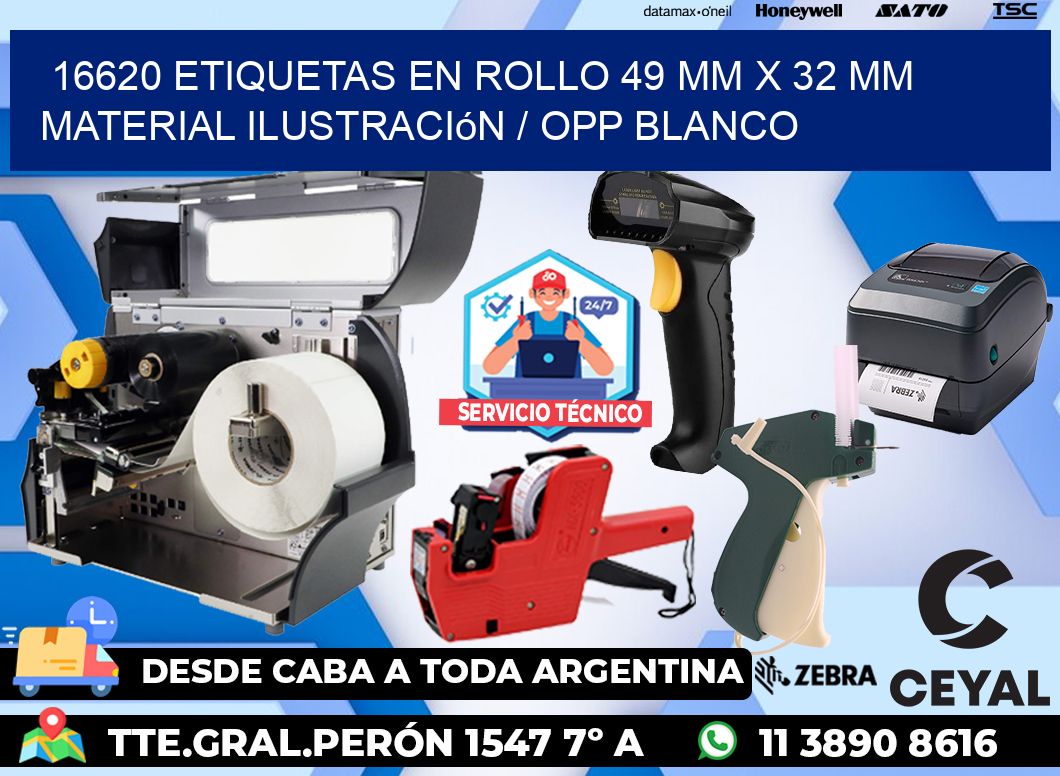16620 Etiquetas en rollo 49 mm x 32 mm material Ilustración / OPP Blanco