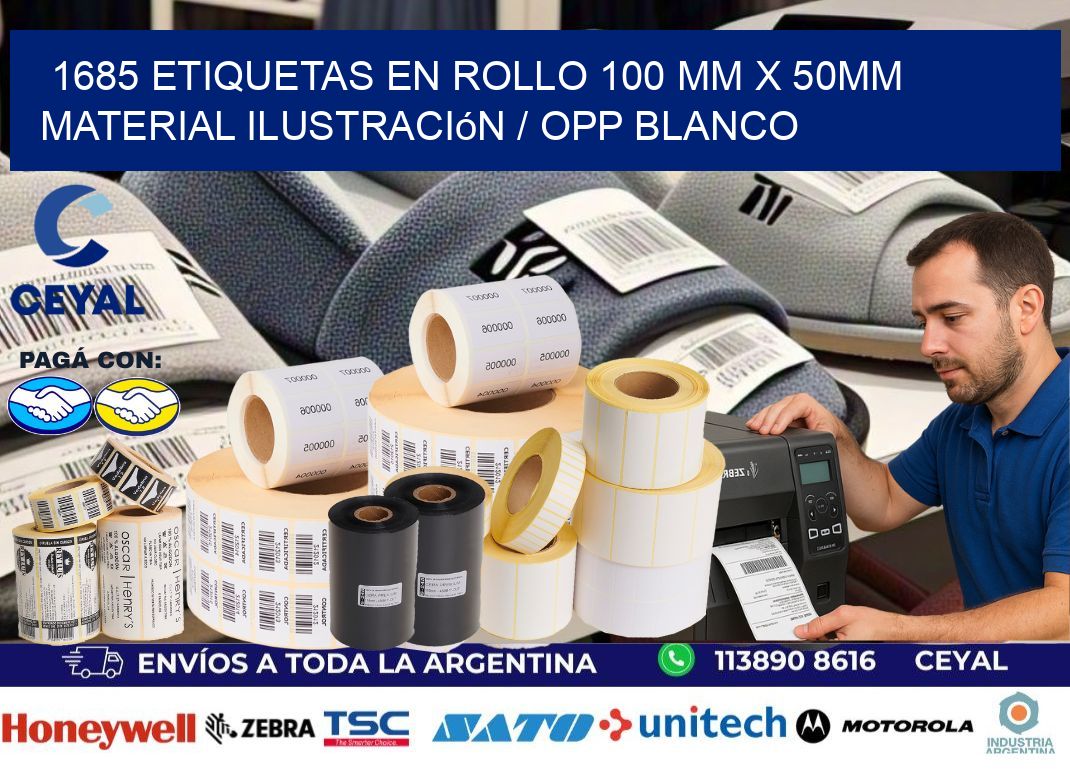 1685 Etiquetas en rollo 100 mm x 50mm material Ilustración / OPP Blanco