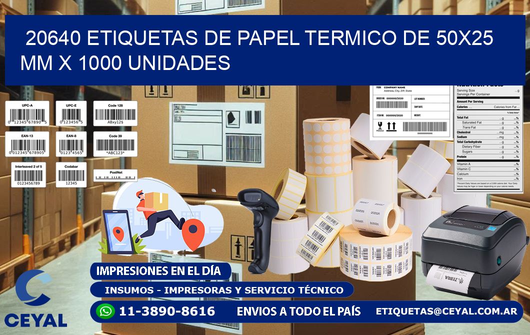 20640 Etiquetas De Papel Termico De 50x25 Mm X 1000 Unidades