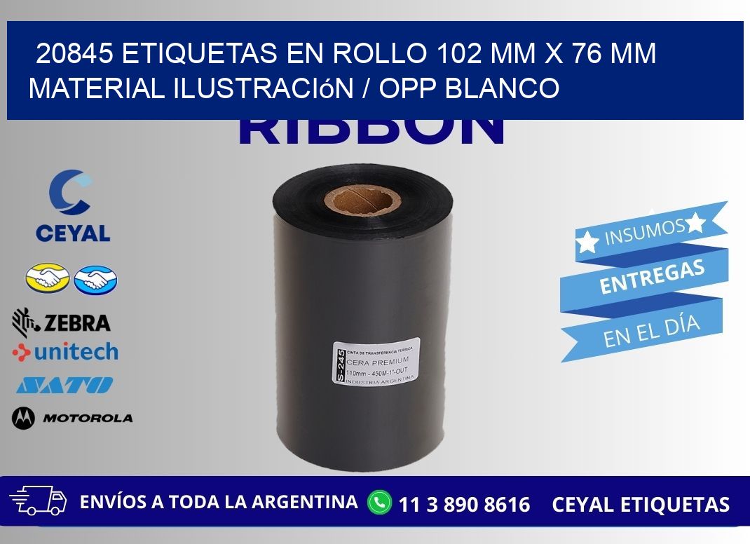 20845 Etiquetas en rollo 102 mm x 76 mm material Ilustración / OPP Blanco