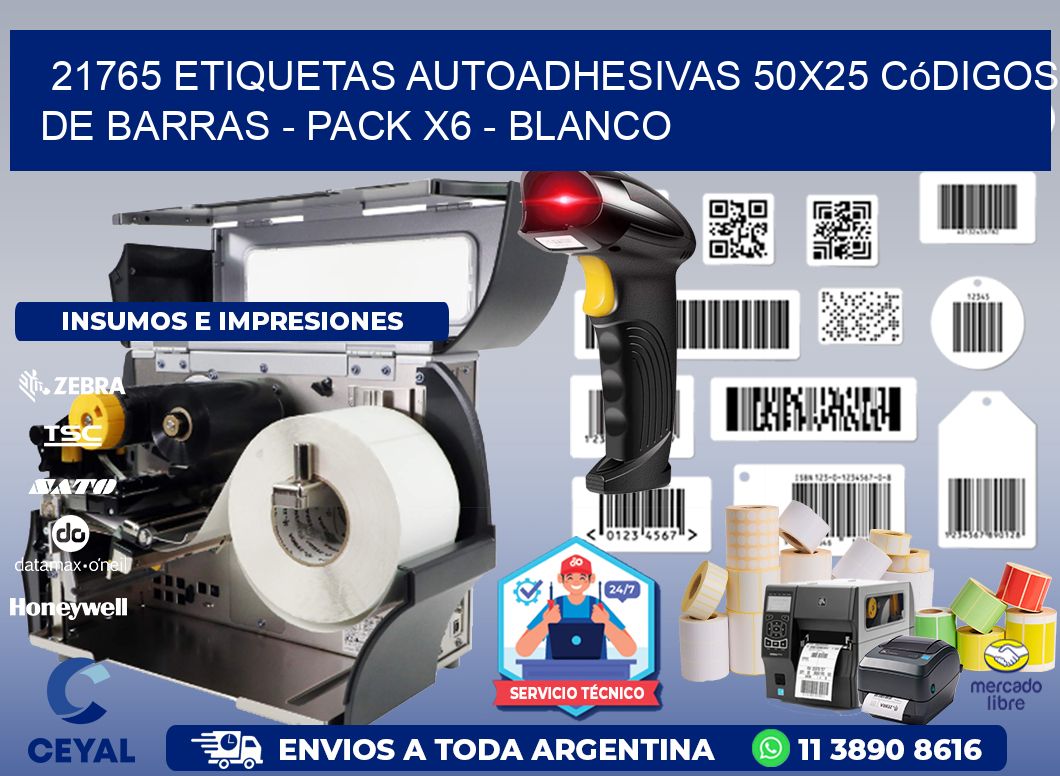 21765 Etiquetas Autoadhesivas 50x25 Códigos De Barras - Pack X6 - Blanco