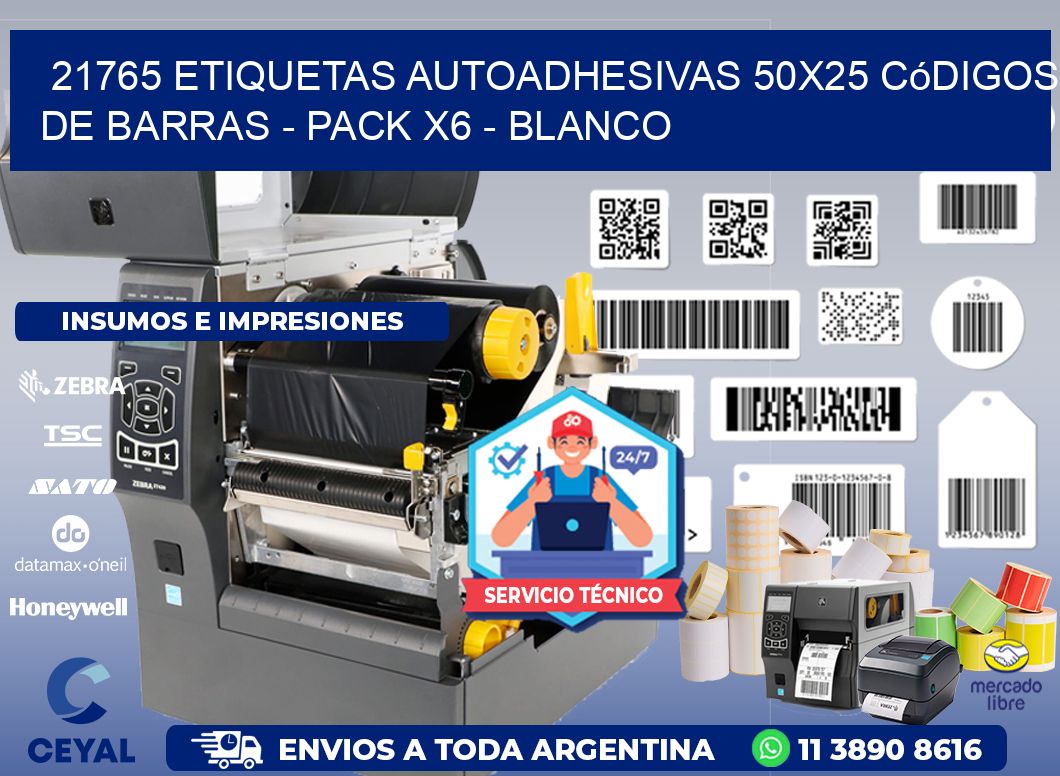 21765 Etiquetas Autoadhesivas 50x25 Códigos De Barras - Pack X6 - Blanco
